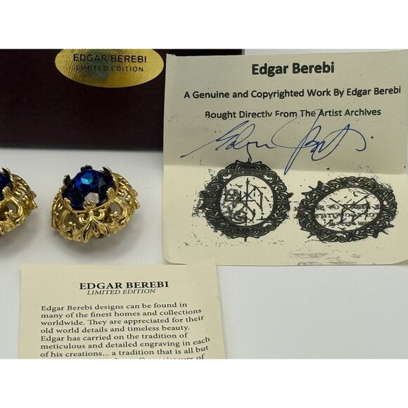 Vintage Edgar Berebi Limited Edition Clip On Earrings Bermuda Blue Mistic - Picture 4 of 13